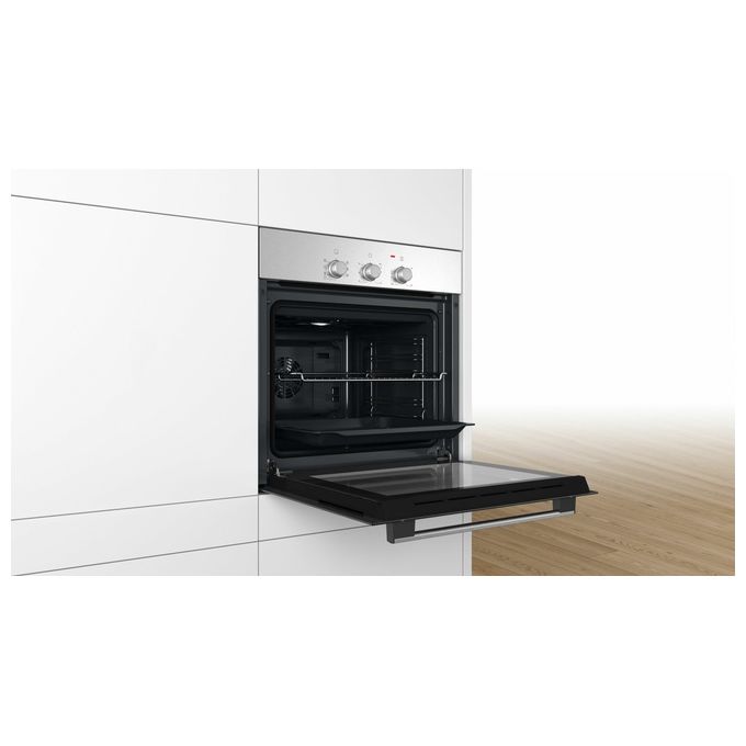 Bosch HBF011BR0 Serie 2 - Forno da incasso elettrico multifunzione, 66 L, Classe A, 5 funzioni di cottura, HotAir 3D, Acciaio inox