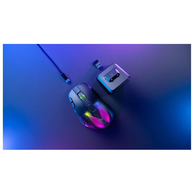 Turtle Beach Kone XP Air - Mouse da gioco wireless RGB ergonomico personalizzabile sensore ottico a 19K DPI 100 ore di batteria e base di ricarica - Nero