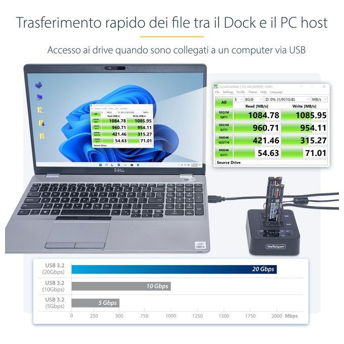 StarTech.com Duplicatore di Unita' M.2 Nvme 1:1 Cavi Usb-C-A Inclusi