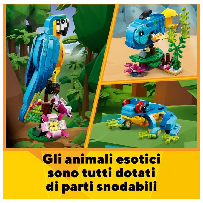 LEGO Creator 31136 Pappagallo Esotico 31136-LEGO Set 3 in 1 con Pesce e Rana Animali Giocattolo Giochi Creativi per Bambini da 7 Anni