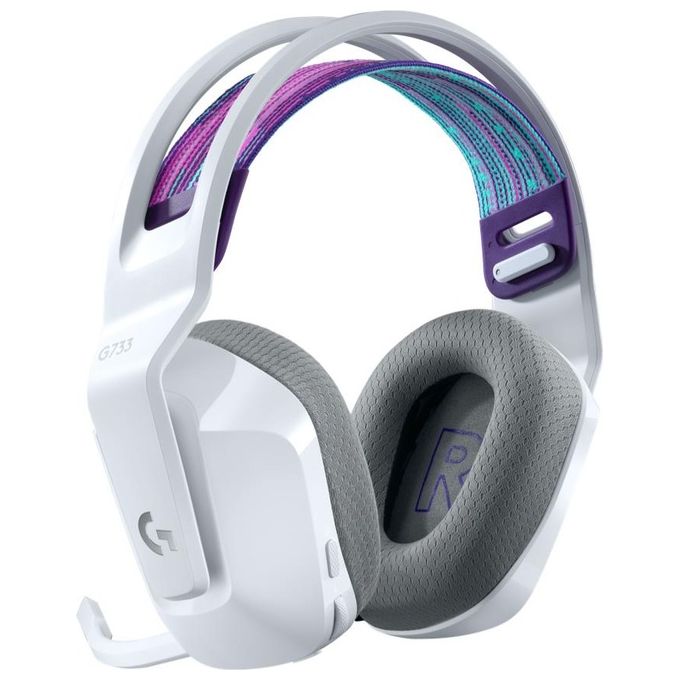 Logitech G733 Lightspeed Cuffia Wireless con Microfono Gaming con Fascia per la Testa a Sospensione Lightsync RGB Tecnologia Microfono Blue Voice e Driver Audio Pro-G Bianco