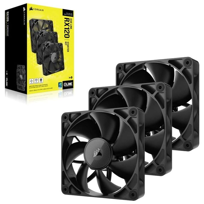Corsair iCUE LINK RX120 120 mm Ventole PWM con Hub di Sistema iCUE LINK - Cuscinetto a Cupola Magnetica - Confezione Tripla - Nero