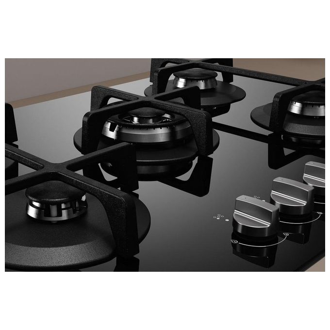 Indesit ING 72T-BK Linea Glass Piano Cottura a Gas 5 Zone 1 High Power Flame Griglie in Ghisa 73 cm Nero