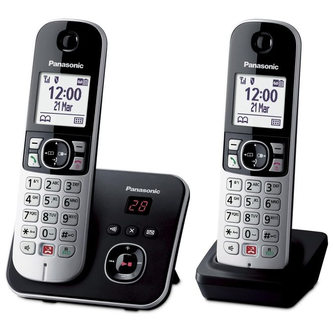 Panasonic KX-TG6862JTB Coppia Cordless DECT Display 1.8'' Blocco Chiamate ID Vivavoce Segreteria Nero