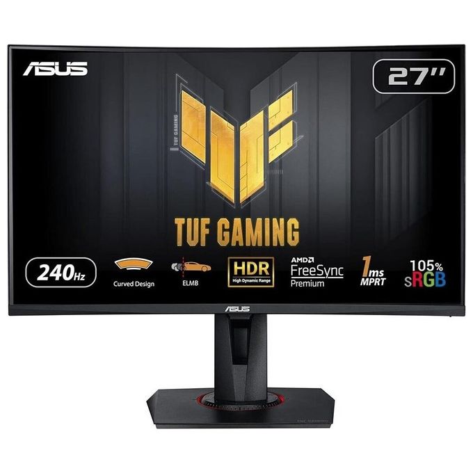 Asus TUF Gaming VG27VQM, Monitor Gaming Curvo Da 27”, Full HD (1920x1080), 240Hz, Tempo di Risposta 1ms, Freesync Premium, Adaptive Sync, HDR10, ELMB, VRR, Regolabile, Nero