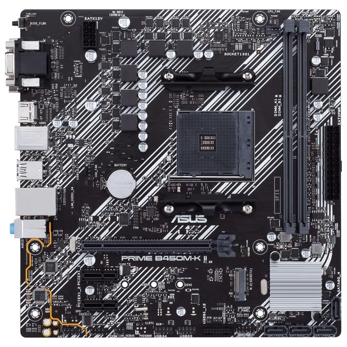 ASUS PRIME B450M-K II, Scheda madre micro ATX AMD B450 (Ryzen AM4) con supporto M.2, HDMI-DVI-D-D-Sub, SATA 6 Gbps, 1 Gb Ethernet, USB 3.2 Gen 1 Type-A, BIOS FlashBack