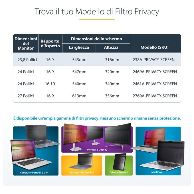 StarTech.com Filtro Privacy per Monitor da 23.8'' 16:9 Lucido
