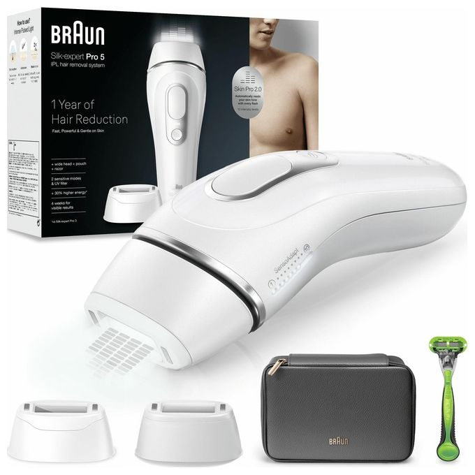 Braun Silk-Expert Pro 5 Epilatore Luce Pulsata con Custodia Rasoio Uomo Gillette 2 Testine