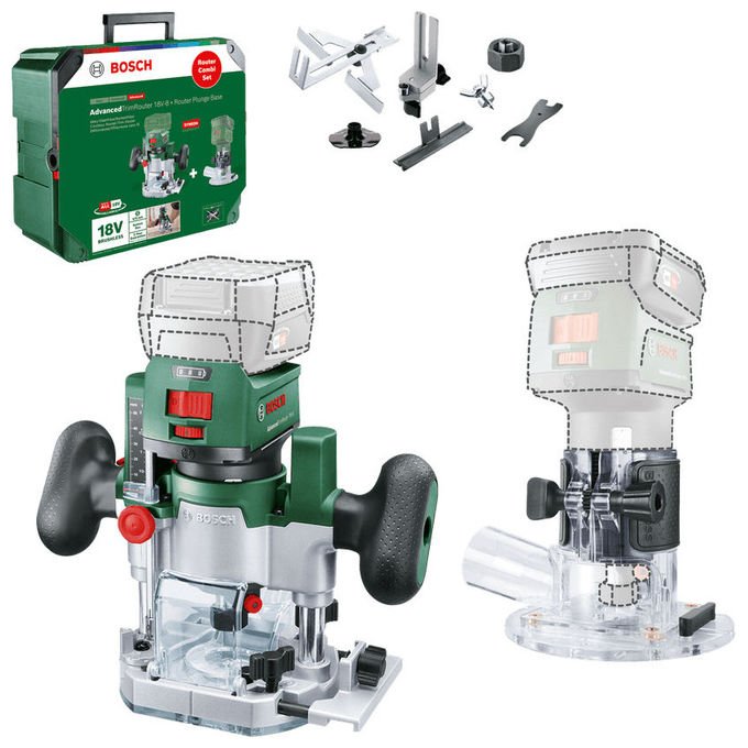 Bosch 06039D5002 AdvancedTrimRouter 18V-8 Router da 10000 a 30000 giri-min Alimentazione a Batteria 18 V Tecnologia Ioni di Litio Colore Verde Nero