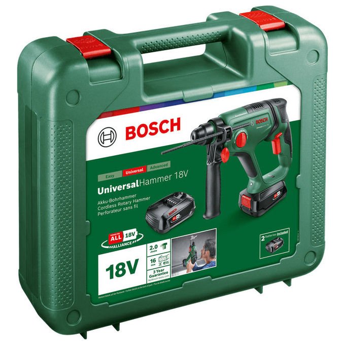 Bosch 0 603 9D6 003 Universal Hammer Martello Perforatore SDS-plus 18 V 2 J 2 batterie 2,5 Ah colore Nero Verde