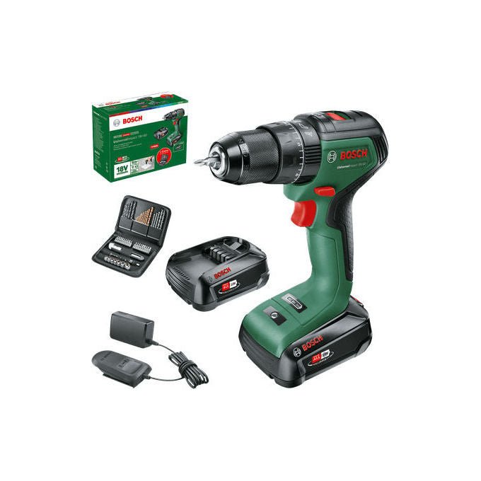 Bosch 0 603 9D7 106 UniversalImpact 18V-60 Trapano Avvitatore a Percussione Senza Spazzole 1900 rpm 2x2Ah 51 Accessori colore Nero Verde
