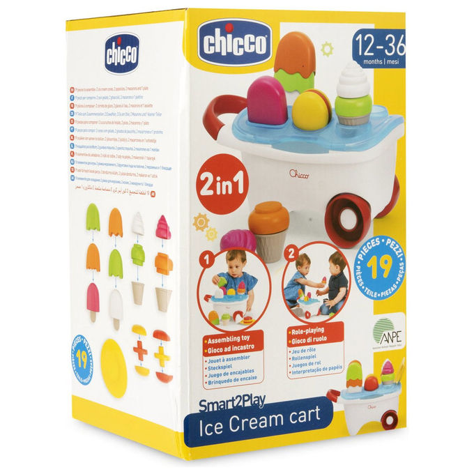 Chicco 00012149000000 Gioco Carretto dei Gelati 2in1 con Attivita' di Impilamento e Incastro e Playset da 19 Pezzi colore Multicolore