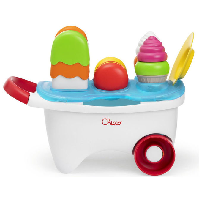 Chicco 00012149000000 Gioco Carretto dei Gelati 2in1 con Attivita' di Impilamento e Incastro e Playset da 19 Pezzi colore Multicolore