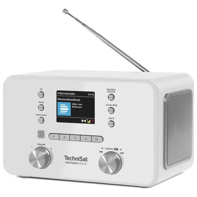 TechniSat 0001-3995 Digitradio 550 IR Radio Internet Personale con DAB+ FM Bluetooth Wi-Fi Display TFT 2,4'' Potenza 100 W colore Bianco