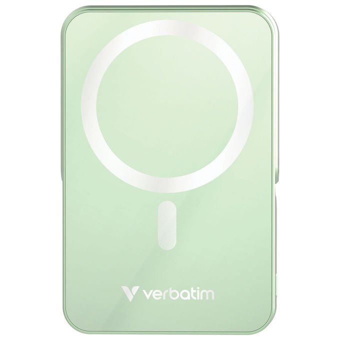 Verbatim MP52115410 Charge 'n' Go Power Bank 10000 mAh Ricarica Wireless Magnetica e USB-C 35 W colore Verde