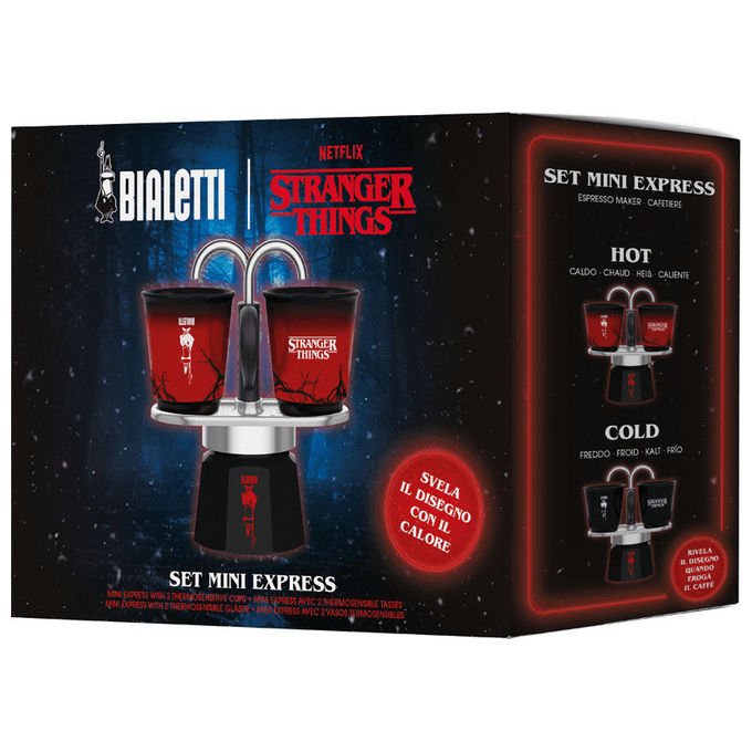 Bialetti 8006363095280 Mini Express Cafettiera 2 Tazze 90ml Termocromiche colore Nero Rosso