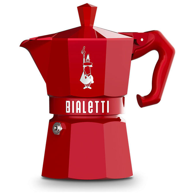 Bialetti 0009055 Moka Express Exclusive Cafettiera 3 Tazze in Alluminio con Dettagli in Bakelite colore Rosso