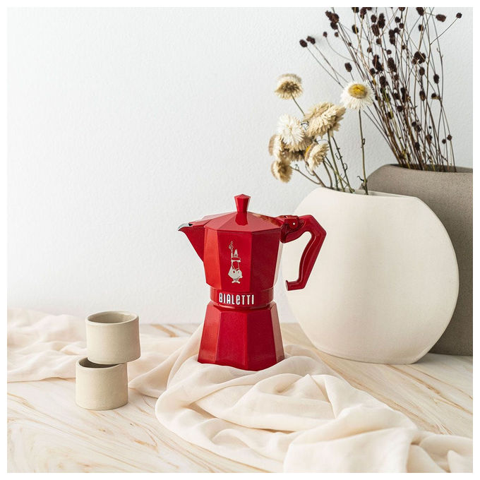 Bialetti 0009055 Moka Express Exclusive Cafettiera 3 Tazze in Alluminio con Dettagli in Bakelite colore Rosso