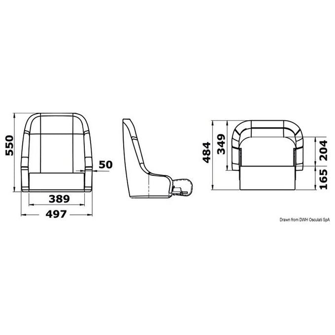 Sedile imbottito rivestito con flip up H51 RAL9010 48.410.06