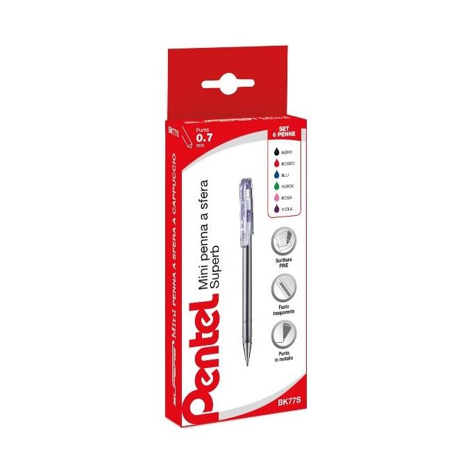 Pentel Taschina Mini Super B 6 Pezzi Col Assortiti 0.7