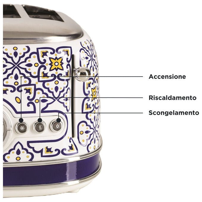 Ariete 00C01560CAR0 Capri Tostapane 4 Fette 6 Livelli di Doratura Espulsione Automatica Funzione Defrost Vassoio Raccogli Briciole Colore Bianco Azzurro