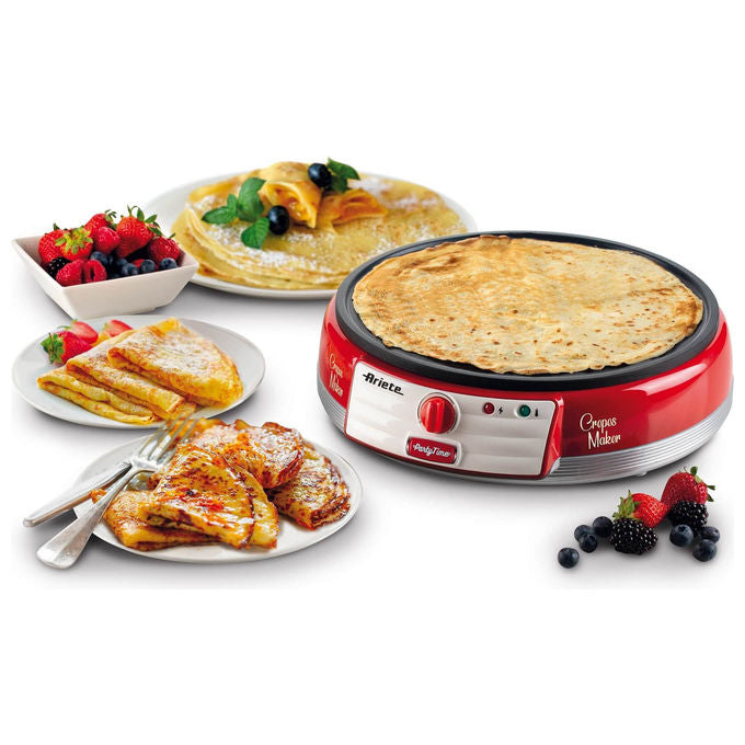 Ariete 00C020200AR0 Party Time Crepes Maker Piastra Elettrica Antiaderente 1000W con Accessori inclusi colore Rosso