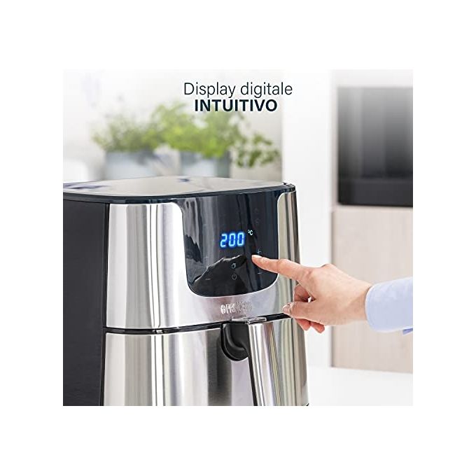 Princess 182060 Digital Aerofryer Deluxe XXL - Friggitrice ad aria 5,5 L, 1700 W, 8 programmi preimpostati, Display digitale, Tecnologia di circolazione dell'aria calda, Argento