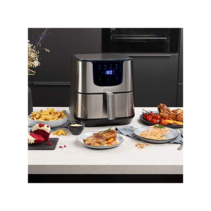Princess 182060 Digital Aerofryer Deluxe XXL - Friggitrice ad aria 5,5 L, 1700 W, 8 programmi preimpostati, Display digitale, Tecnologia di circolazione dell'aria calda, Argento