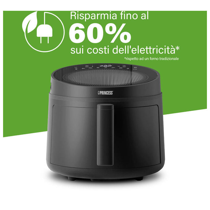 Princess 182270 - Friggitrice ad aria 5 L, 1500 W, 8 programmi preimpostati, Display digitale, Tecnologia ciclonica Zyklon, Nero