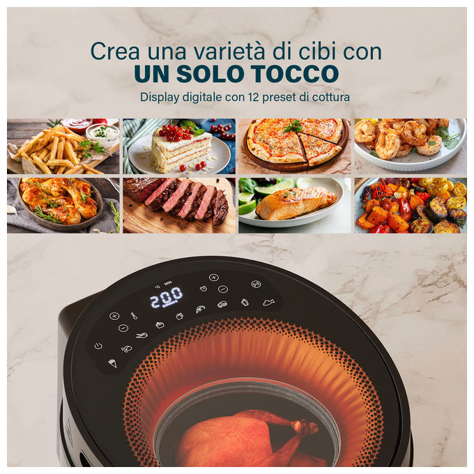 Princess 182270 - Friggitrice ad aria 5 L, 1500 W, 8 programmi preimpostati, Display digitale, Tecnologia ciclonica Zyklon, Nero