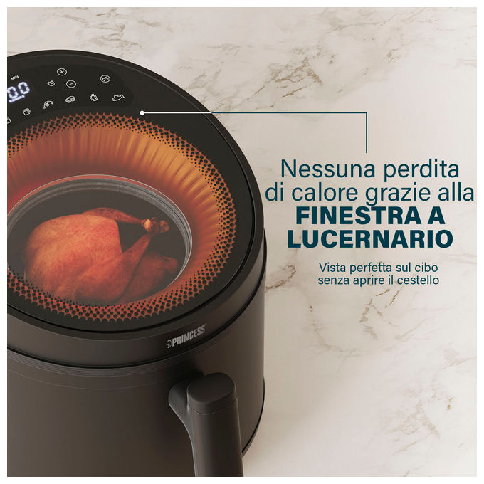 Princess 182270 - Friggitrice ad aria 5 L, 1500 W, 8 programmi preimpostati, Display digitale, Tecnologia ciclonica Zyklon, Nero