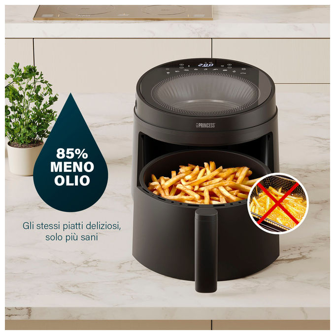 Princess 182270 - Friggitrice ad aria 5 L, 1500 W, 8 programmi preimpostati, Display digitale, Tecnologia ciclonica Zyklon, Nero