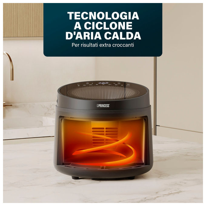 Princess 182270 - Friggitrice ad aria 5 L, 1500 W, 8 programmi preimpostati, Display digitale, Tecnologia ciclonica Zyklon, Nero