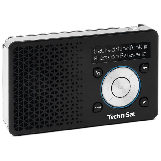 TechniSat 0100-4997 DIGITRADIO 1A Radio portatile DAB+ con tecnologia ASA per allarme sicurezza automatico FM jack cuffie memoria 20 stazioni display OLED batteria fino a 10 ore colore Nero