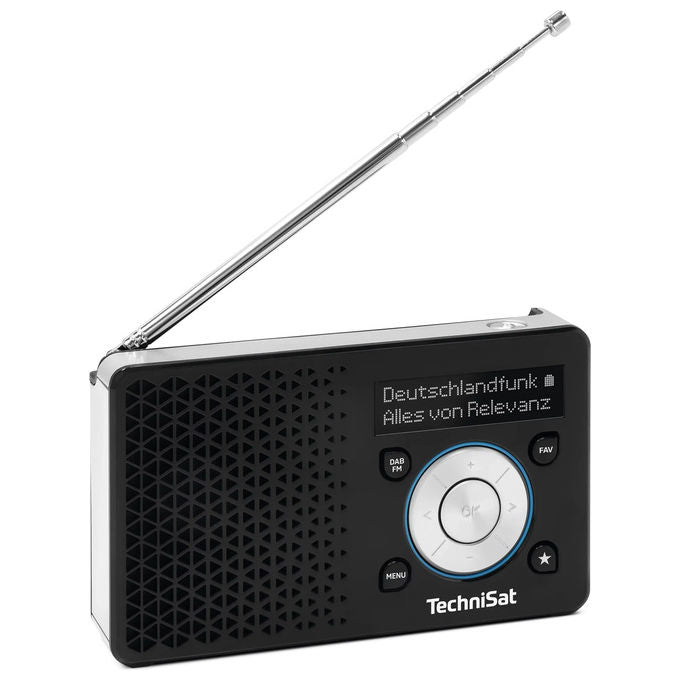 TechniSat 0100-4997 DIGITRADIO 1A Radio portatile DAB+ con tecnologia ASA per allarme sicurezza automatico FM jack cuffie memoria 20 stazioni display OLED batteria fino a 10 ore colore Nero