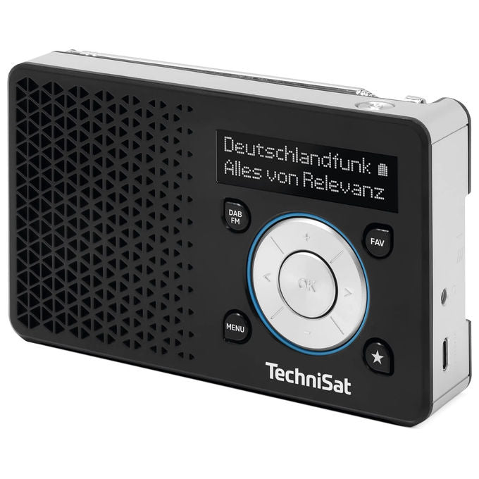 TechniSat 0100-4997 DIGITRADIO 1A Radio portatile DAB+ con tecnologia ASA per allarme sicurezza automatico FM jack cuffie memoria 20 stazioni display OLED batteria fino a 10 ore colore Nero