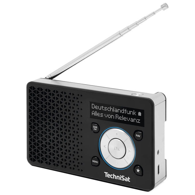 TechniSat 0100-4997 DIGITRADIO 1A Radio portatile DAB+ con tecnologia ASA per allarme sicurezza automatico FM jack cuffie memoria 20 stazioni display OLED batteria fino a 10 ore colore Nero