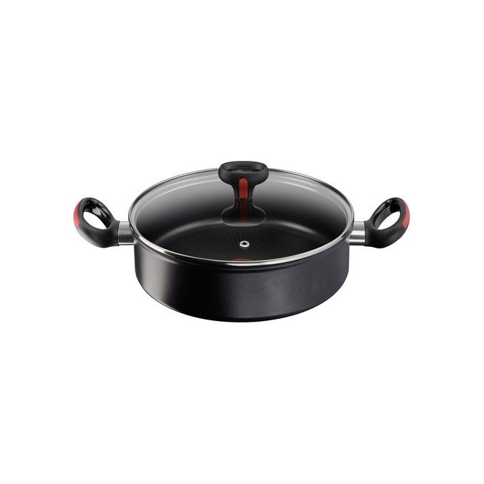 LAGOSTINA Tegame Linea Rossa con Coperchio in Vetro Nero da 26 cm Ideale per Cucina Versatile e Resistente