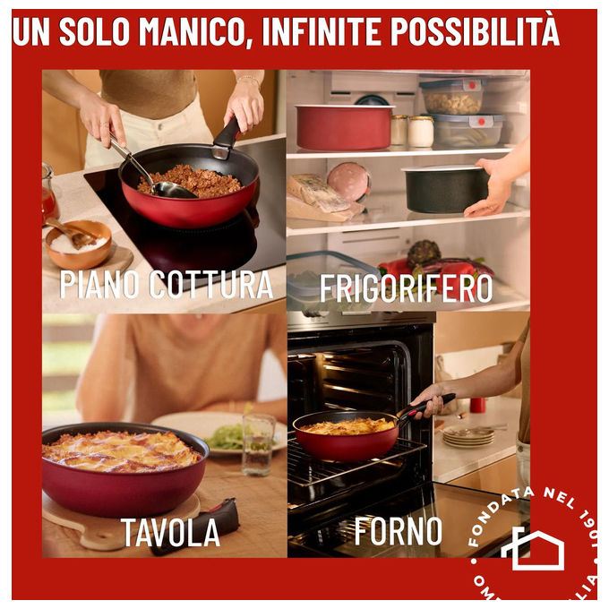Lagostina 0102976000007 Ingenio Rubino Set padelle Antiaderente Manico rimovibile Induzione Gas 7 pezzi colore Nero Rosso