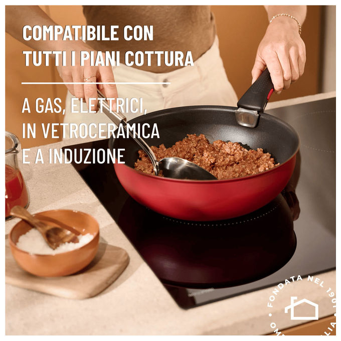 Lagostina 0102976000007 Ingenio Rubino Set padelle Antiaderente Manico rimovibile Induzione Gas 7 pezzi colore Nero Rosso