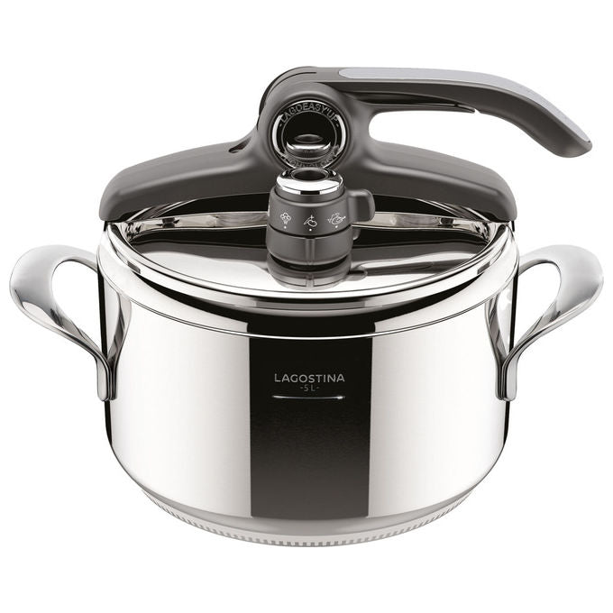 Lagostina 012022010505 Diva Pentola a Pressione Acciaio Inox 5 L Induzione Gas Cottura Veloce fino al 50% colore Acciaio inox