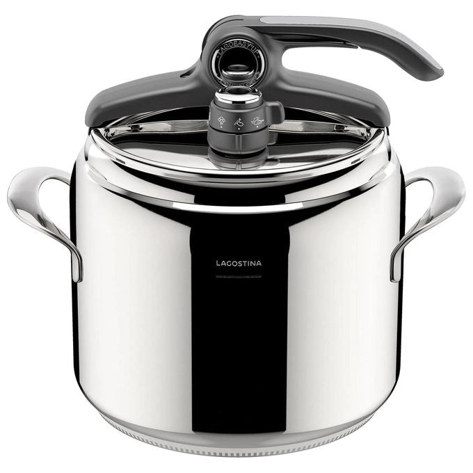 Lagostina 012022010509 Diva Schnellkochtopf 9 L Acciaio Inox 18-10 con Sistema Lagoeasy'up Doppio Valvola di Sicurezza colore Silber