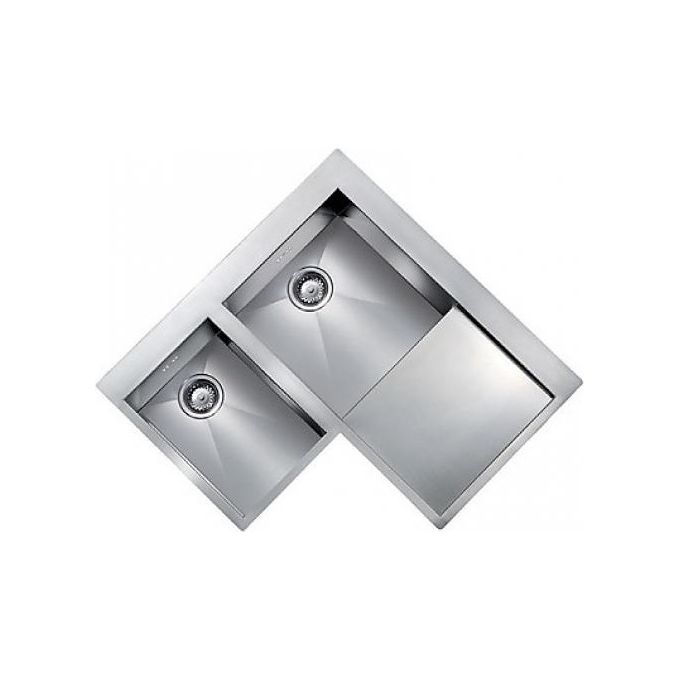 CM 012968SCSSP Serie Filoquadra Mix 3'' Lavello Acciaio inox satinato da incasso Slim Gocciolatoio a Destra 2 Vasche Angolo a Sinistra 83x83cm
