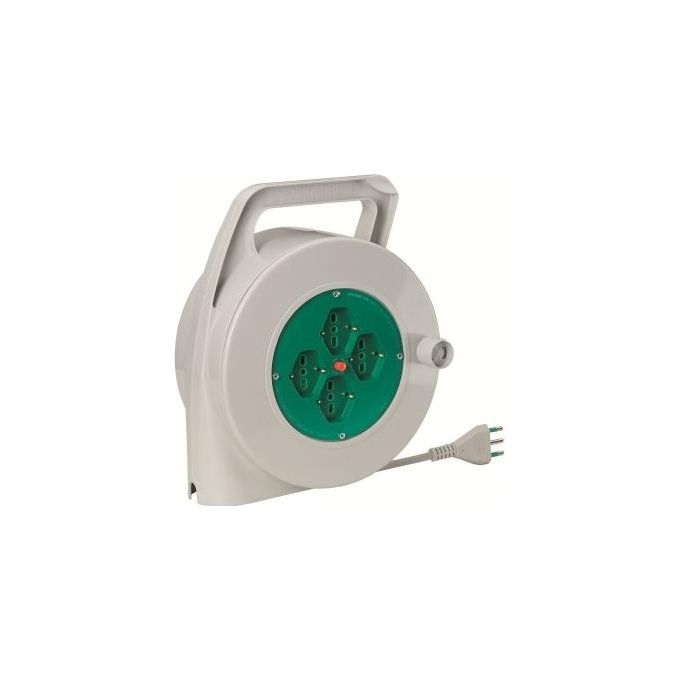 Fanton Prolunga con Avvolgicavo Serie Piuma 20 mt 3g1,5 H05vv-f 2p+t 16a Standard Italiano Bipasso Italo-tedesca 2p+t 16a (x 4) Bianco-verde 01343-013