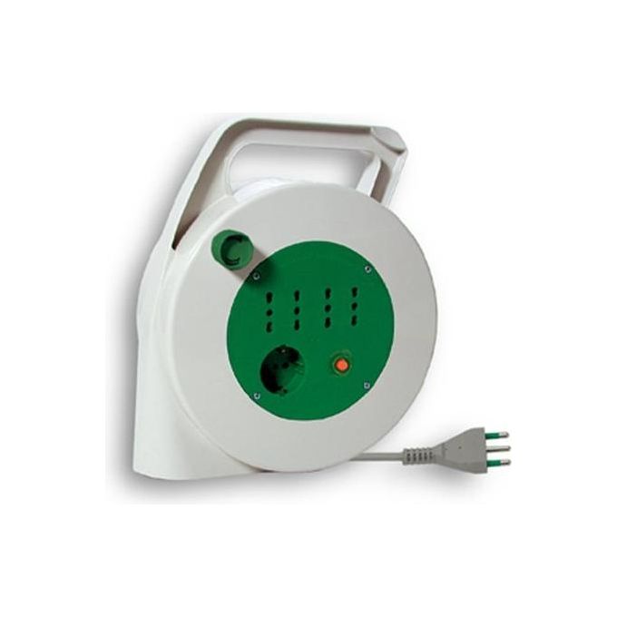 Fanton Prolunga con Avvolgicavo Serie Piuma 15 mt 3g1,5 H05vv-f 2p+t 16a Standard Italiano Bipasso Italo-tedesca 2p+t 16a (x 4) Bianco-verde