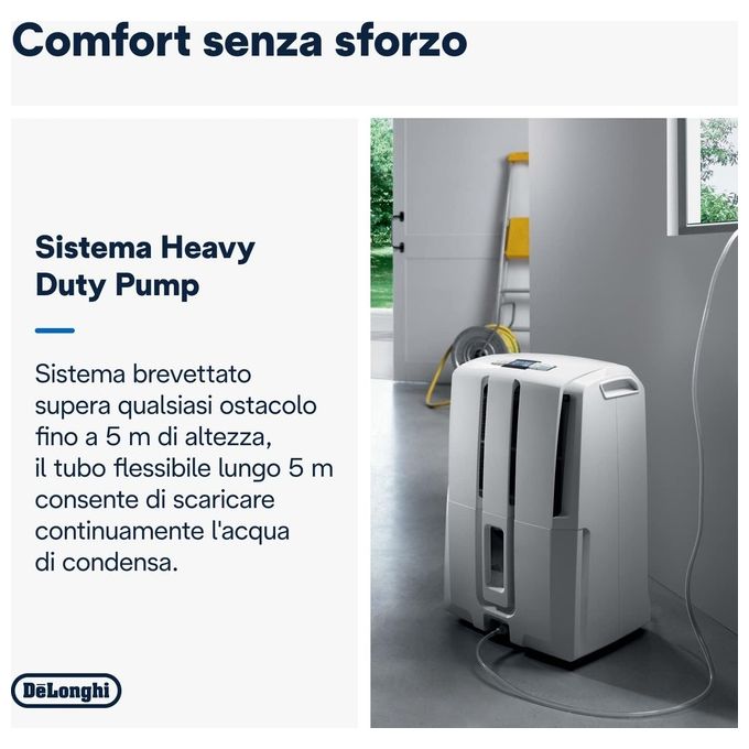 De’Longhi, Deumidificatore Tasciugo, 30L, Con Pompa, Grigio