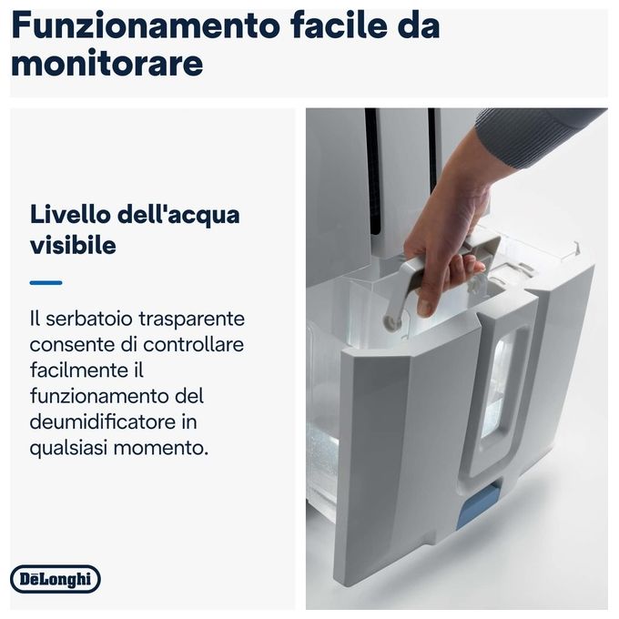 De’Longhi, Deumidificatore Tasciugo, 30L, Con Pompa, Grigio