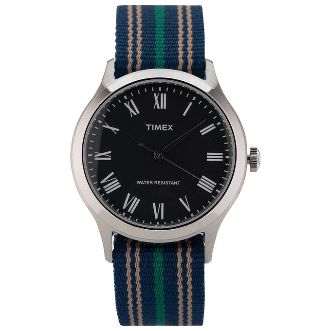 Timex Orologio Analogico WHITNEY AVENUE quadrante in acciaio 35 MM resistente all'acqua fino a 50 M cinturino in tessuto Reversibile Blu-Beige-Verde