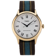 Timex Orologio al Quarzo WHITNEY AVENUE 35MM Oro Quadrante Bianco Cinturino Tessuto Slavato Marrone-Giallo-Turchese 50M Resistente all'Acqua
