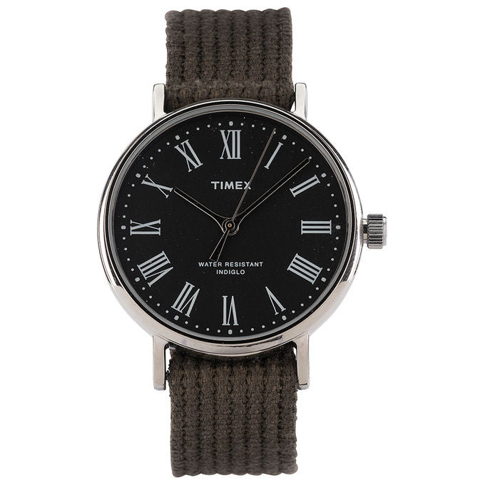 Timex Orologio al Quarzo FAIRFIELD AVENUE con quadrante in ottone 37 MM e cinturino in tessuto Sabbia slavato-Verde 18 MM